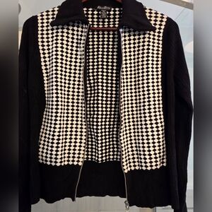 Katherine Barclay Black and White Checkered Zip Up Cardigan